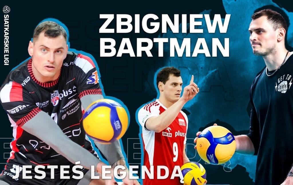 Zbigniew Bartman w dynamicznej pozie, łączącej elementy siatkówki i MMA, symbolizującej jego transformację sportową.